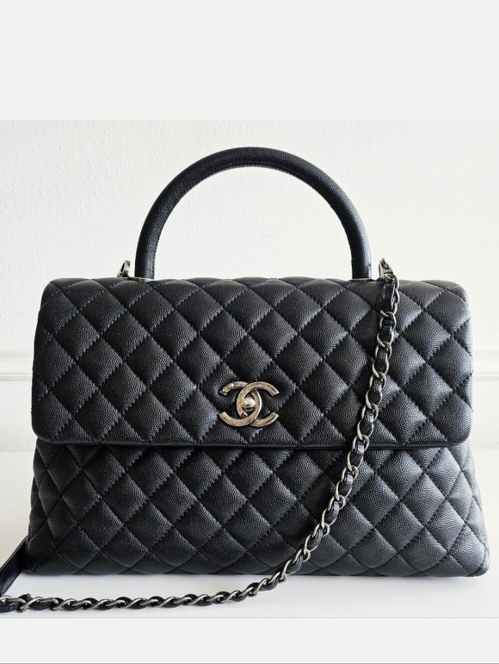 Chanel Black Caviar Maxi Coco Top Handle Flap Bag